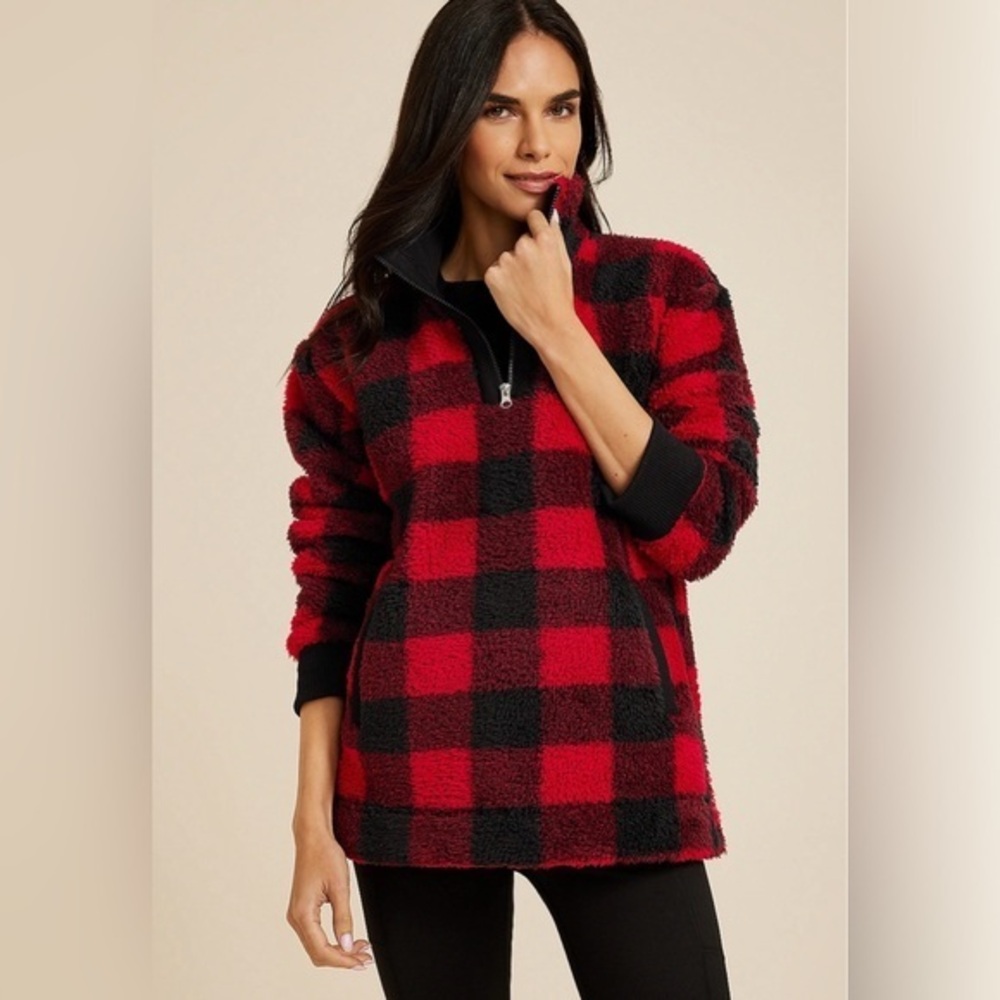 Maurices 1X Sherpa Buffalo Plaid Pullover